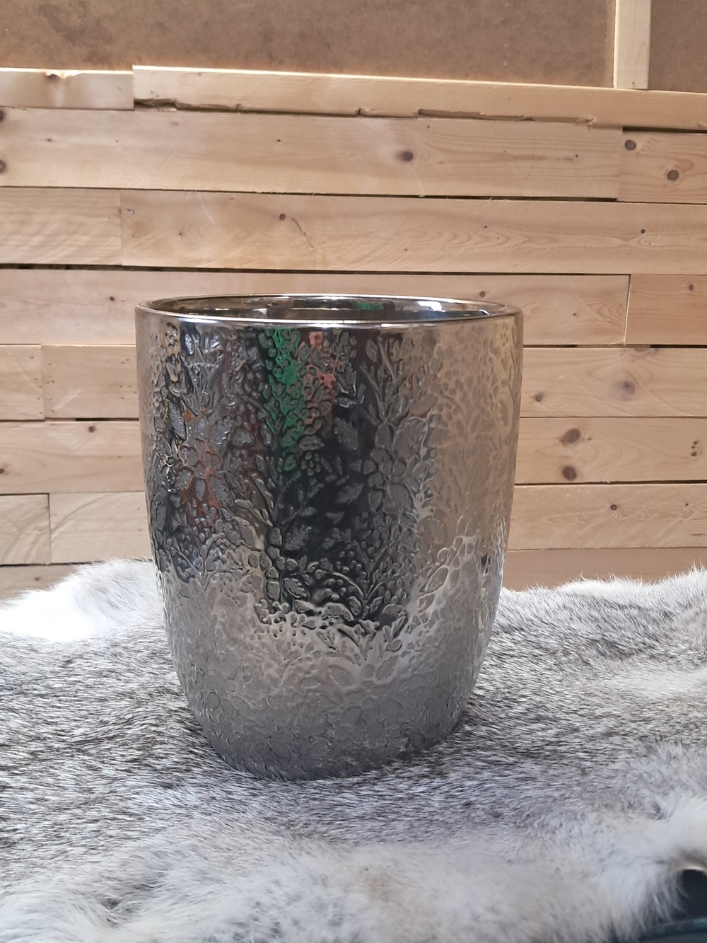 Metallic Silver Textured Ceramic Vase